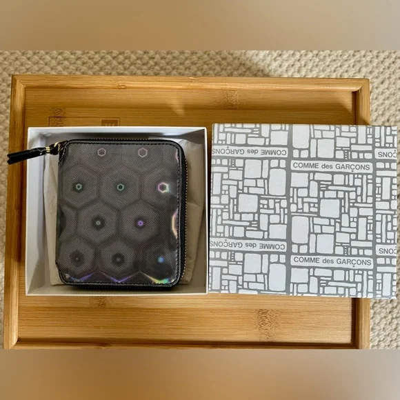 Comme des Garcons Square Bifold Full Zip Around Wallet in Black Hologram - Rare - Picture 7 of 15